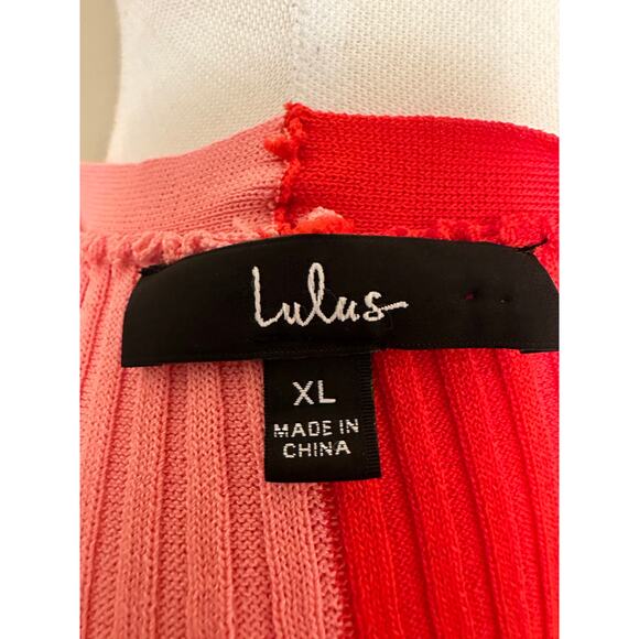 Lulus Dynamic Duo Pink and Red Color Block Ribbed Cardigan Sweater Sz XL - Picture 8 of 9